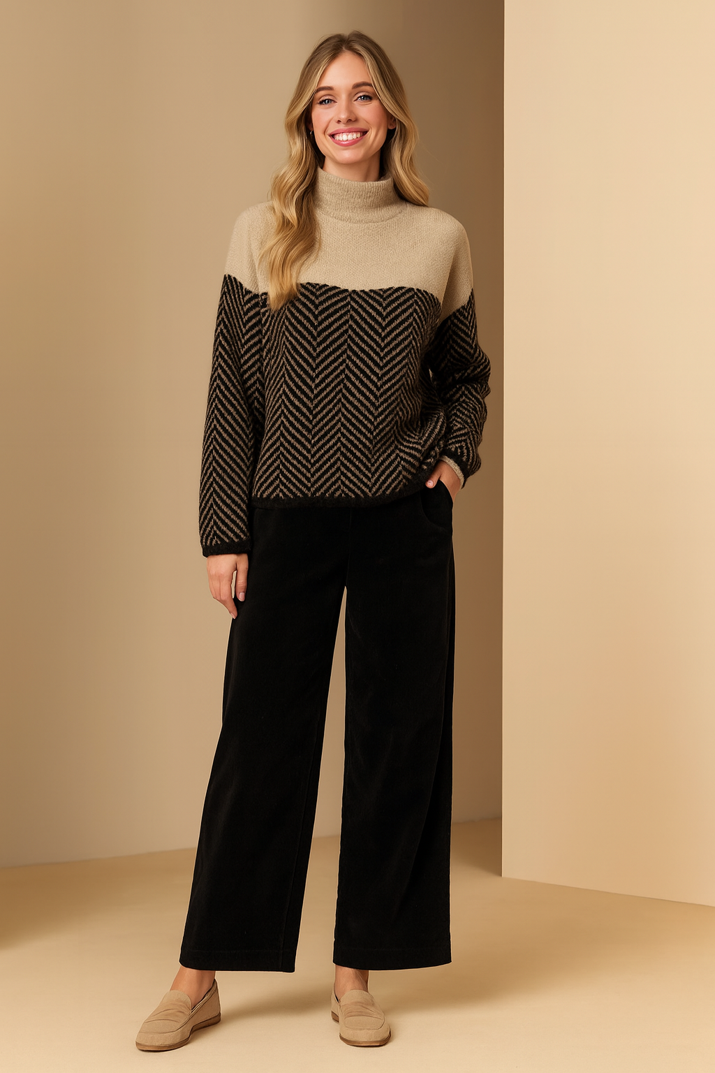 Women's Klara Geometric panel turtleneck sweater