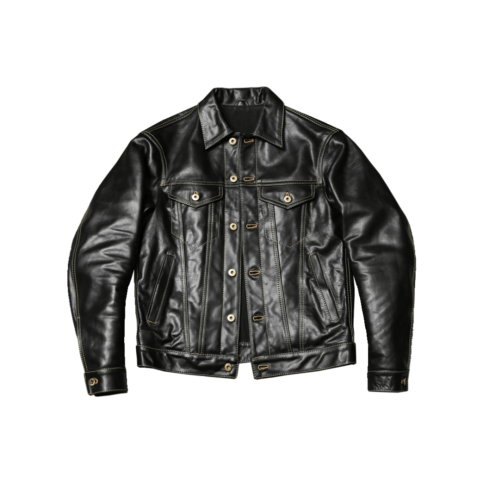 Men's Lot 557 Leather Trucker Jacket - Black