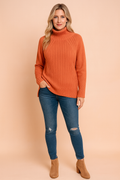 Women's Lynette Cozy Ribbed Knit Sweater with High Neck - Orange
