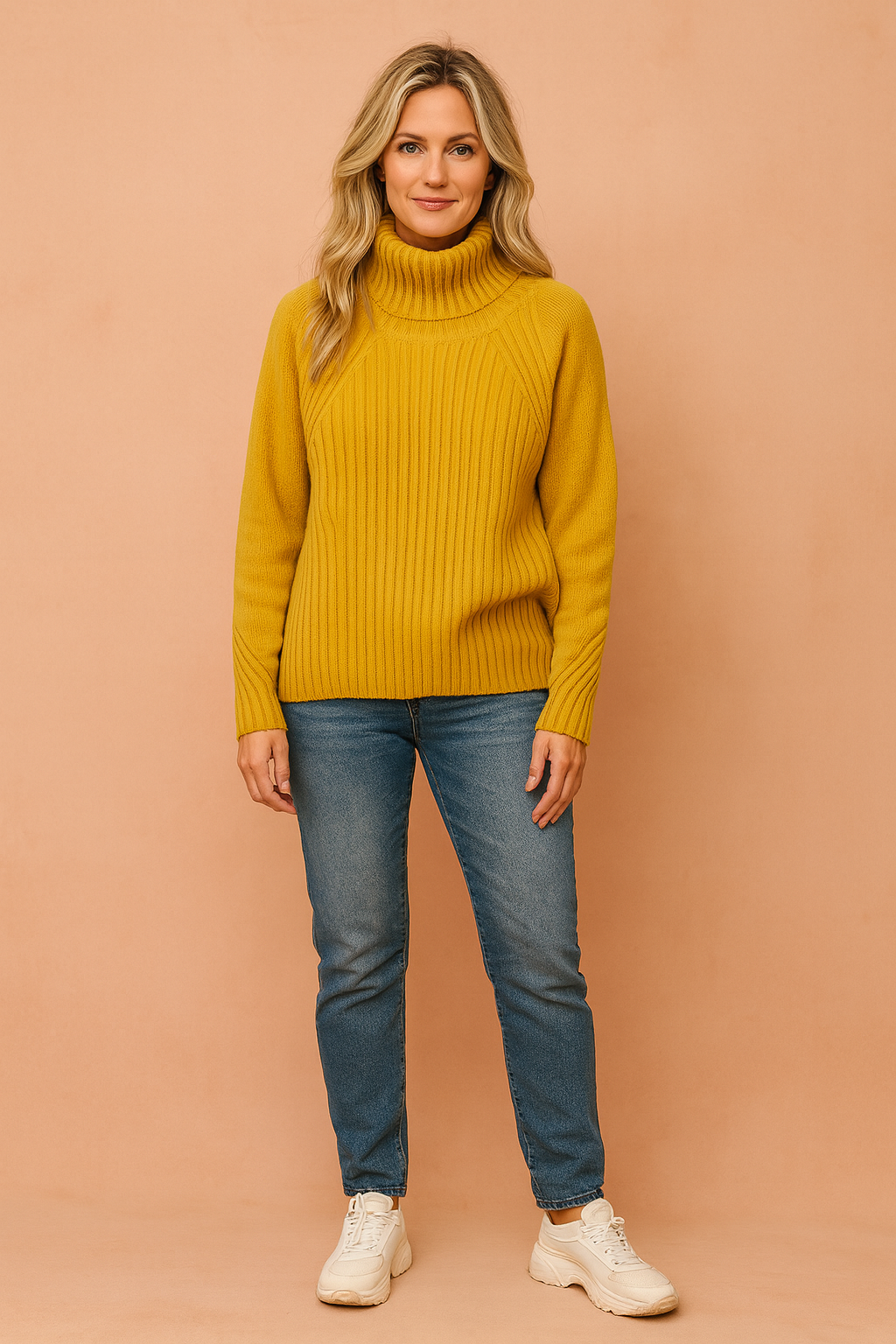 Women's Lynette Cozy Ribbed Knit Sweater with High Neck - Orange