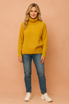 Women's Lynette Cozy Ribbed Knit Sweater with High Neck - Orange