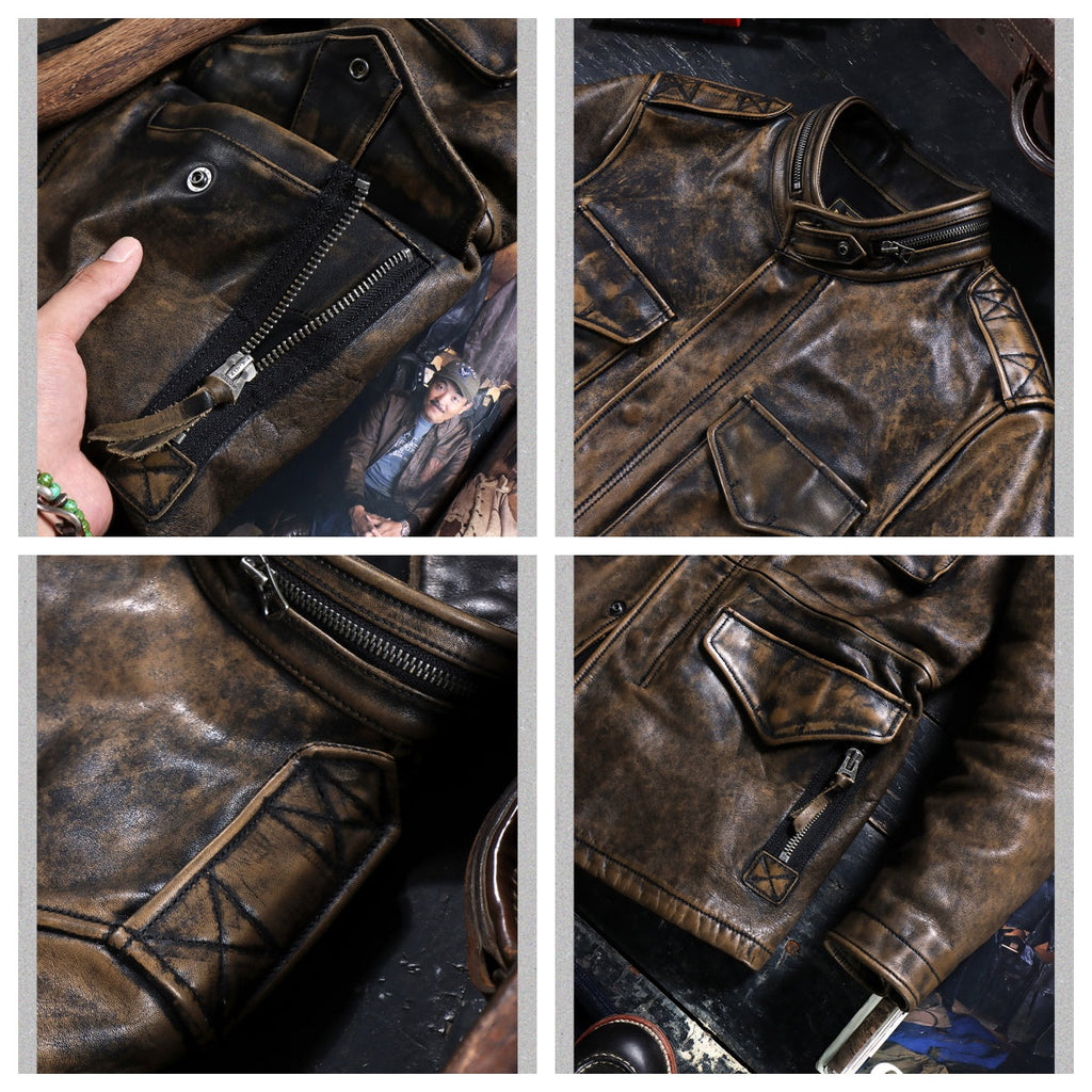 Men's Leather Jacket - Bronze