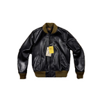 Men's MA-1 Bomber Leather Jacket - Black