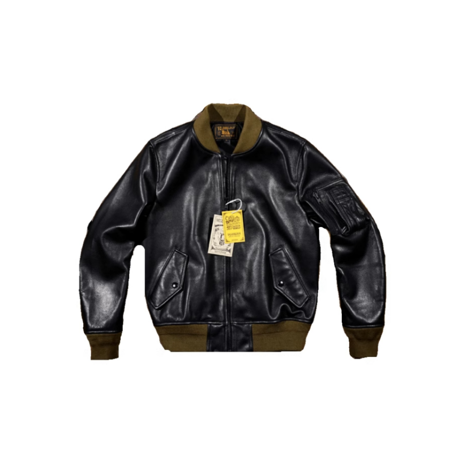 Men's MA-1 Bomber Leather Jacket - Black