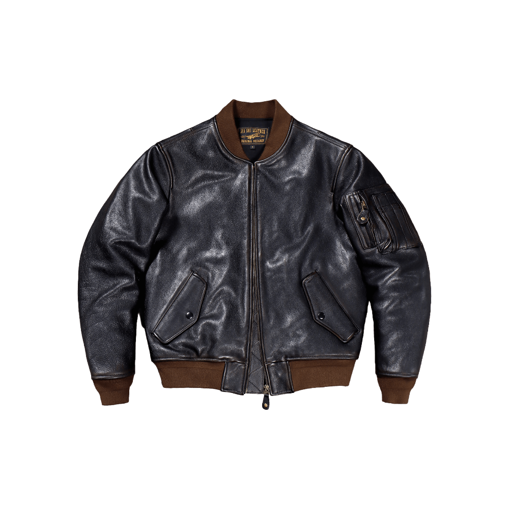 Men's MA-1 Bomber Leather Jacket, Teacore Cowhide - S