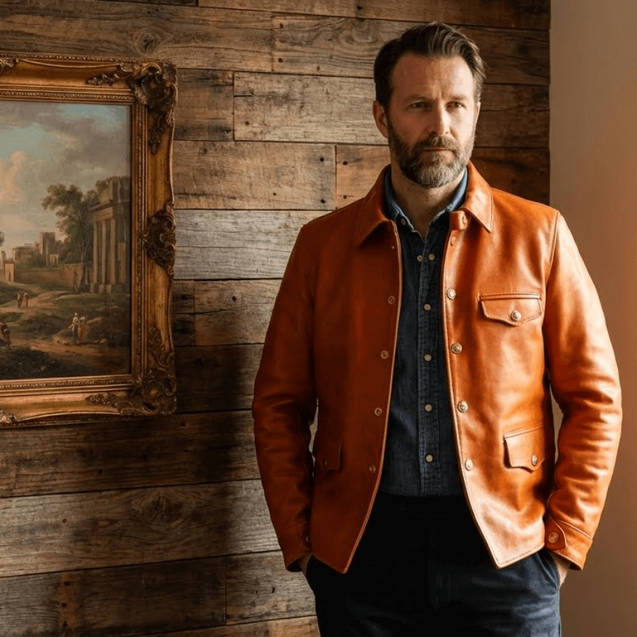 Men's Leather Jacket - Amber