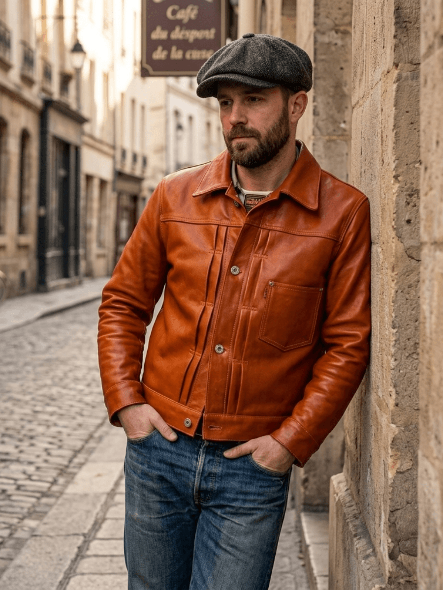 Men's Leather Jacket - Sunset Yellow