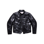 Men's Cafe Racer Leather Jacket - Black Cowhide