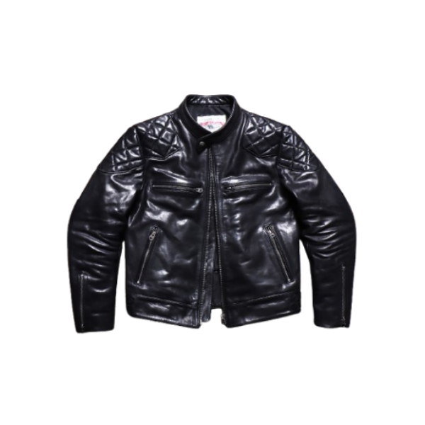 Men's Cafe Racer Leather Jacket - Black Cowhide