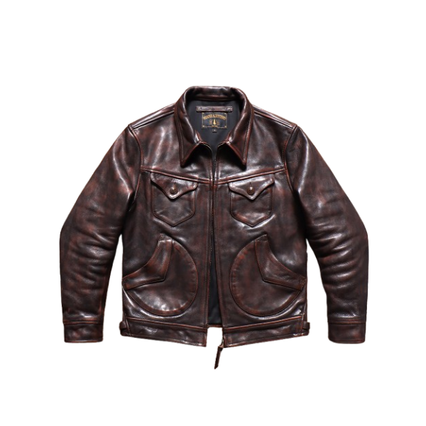 Men's Distressed Mendoza Leather Jacket - Red Brown