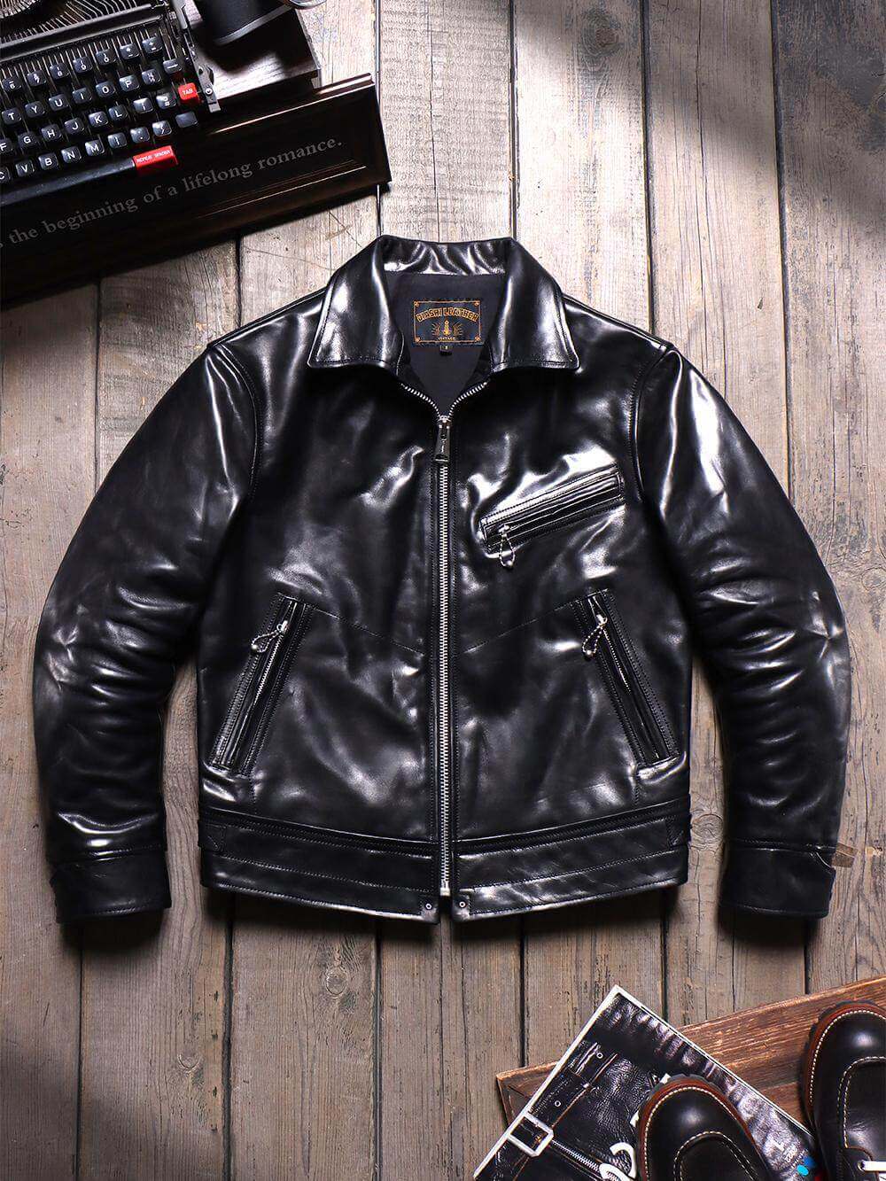 Men's Leather Jacket - Black Horsehide