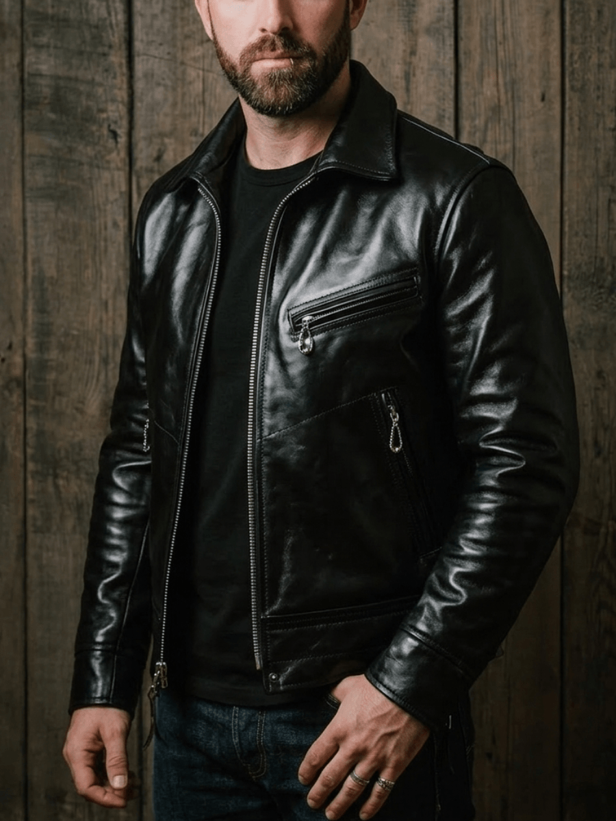 Men's Leather Jacket - Black Horsehide
