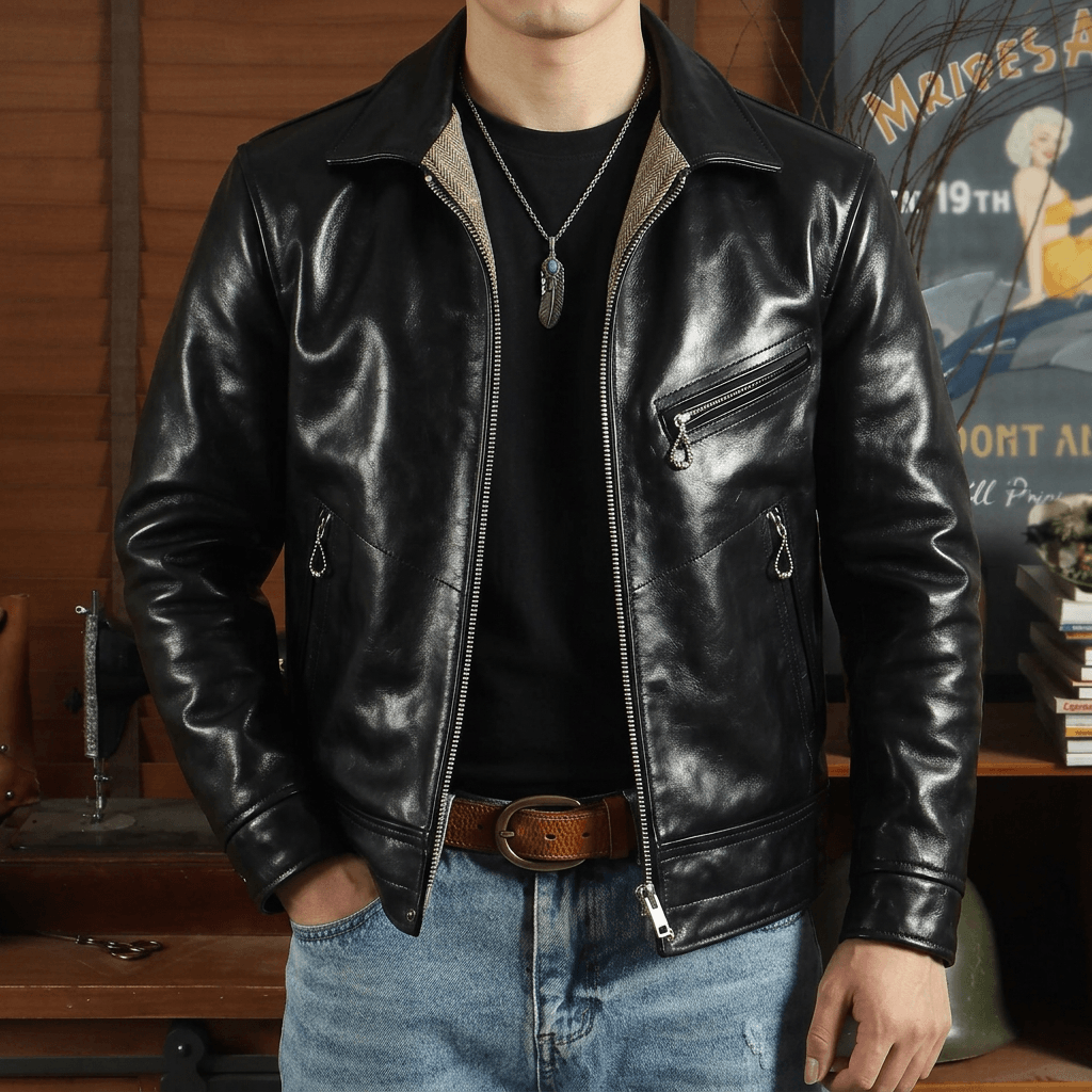 Men's Leather Jacket - Burgundy Horsehide