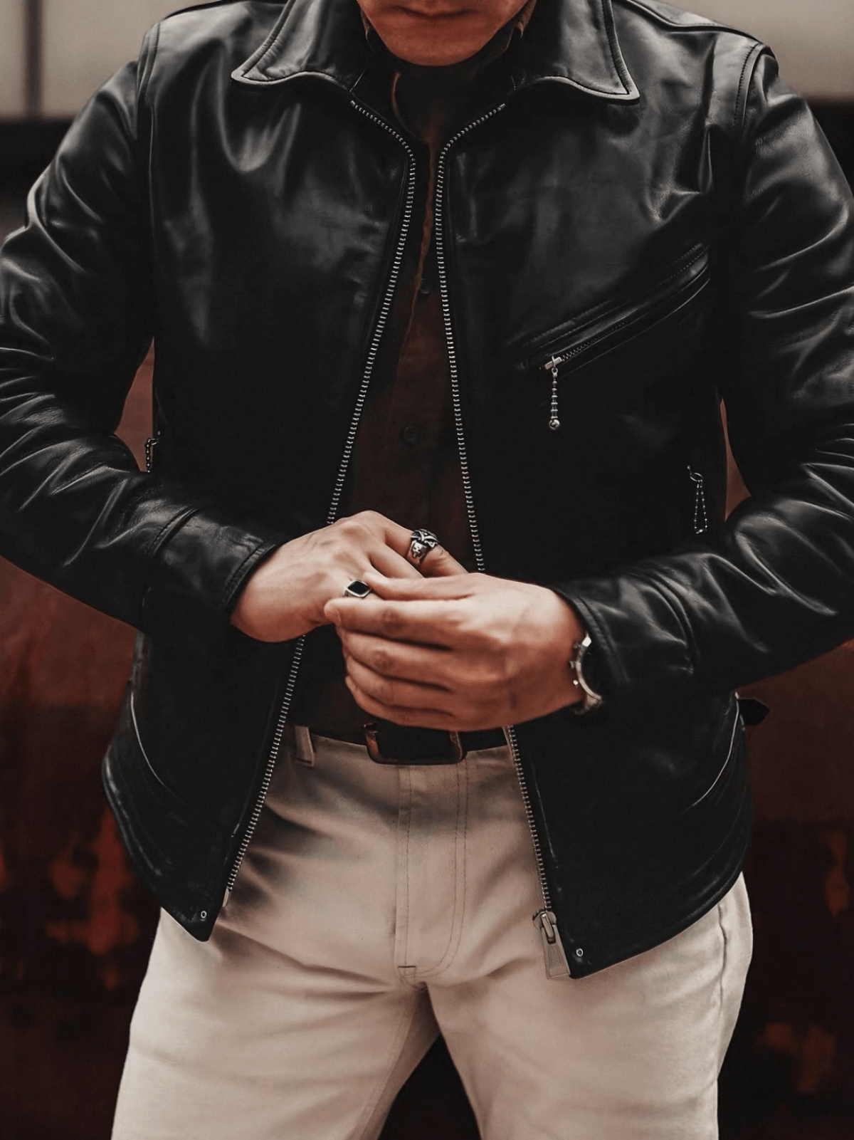 Men's Leather Jacket - Black Horsehide