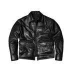 Men's Newsboy Leather Jacket, Goatskin - Black