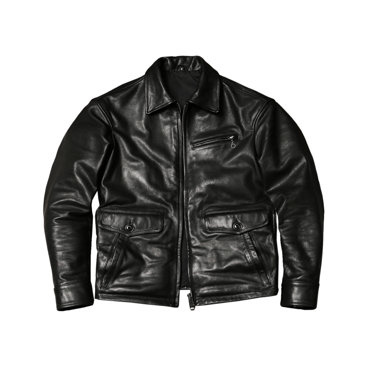 Men's Newsboy Leather Jacket, Goatskin - Black