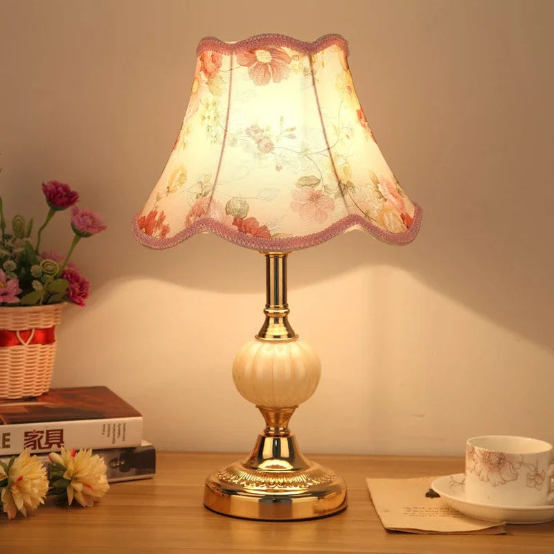 Vintage Style Table Lamp with Floral Shade - Style 1