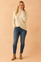 Women's Orla Turtleneck Sweater with Knit Pattern - Off-white