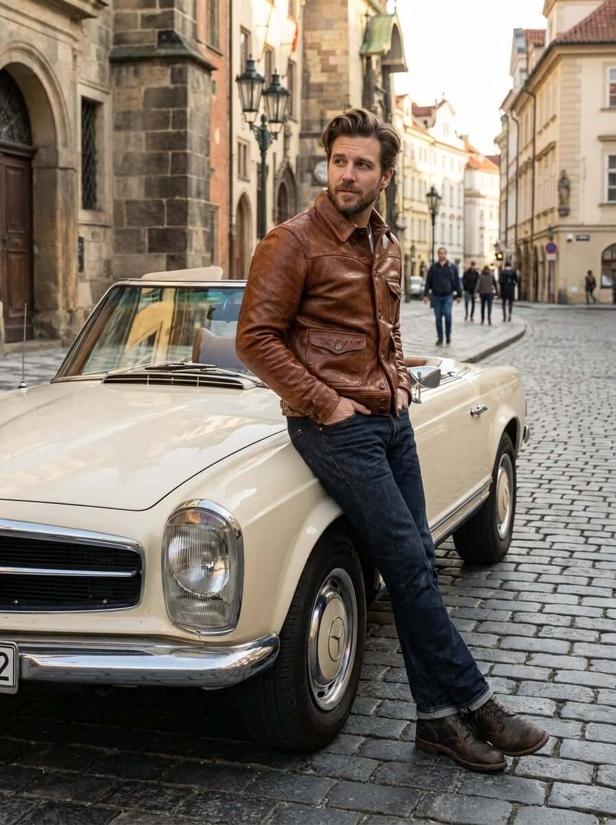 Men's Leather Jacket - Brown