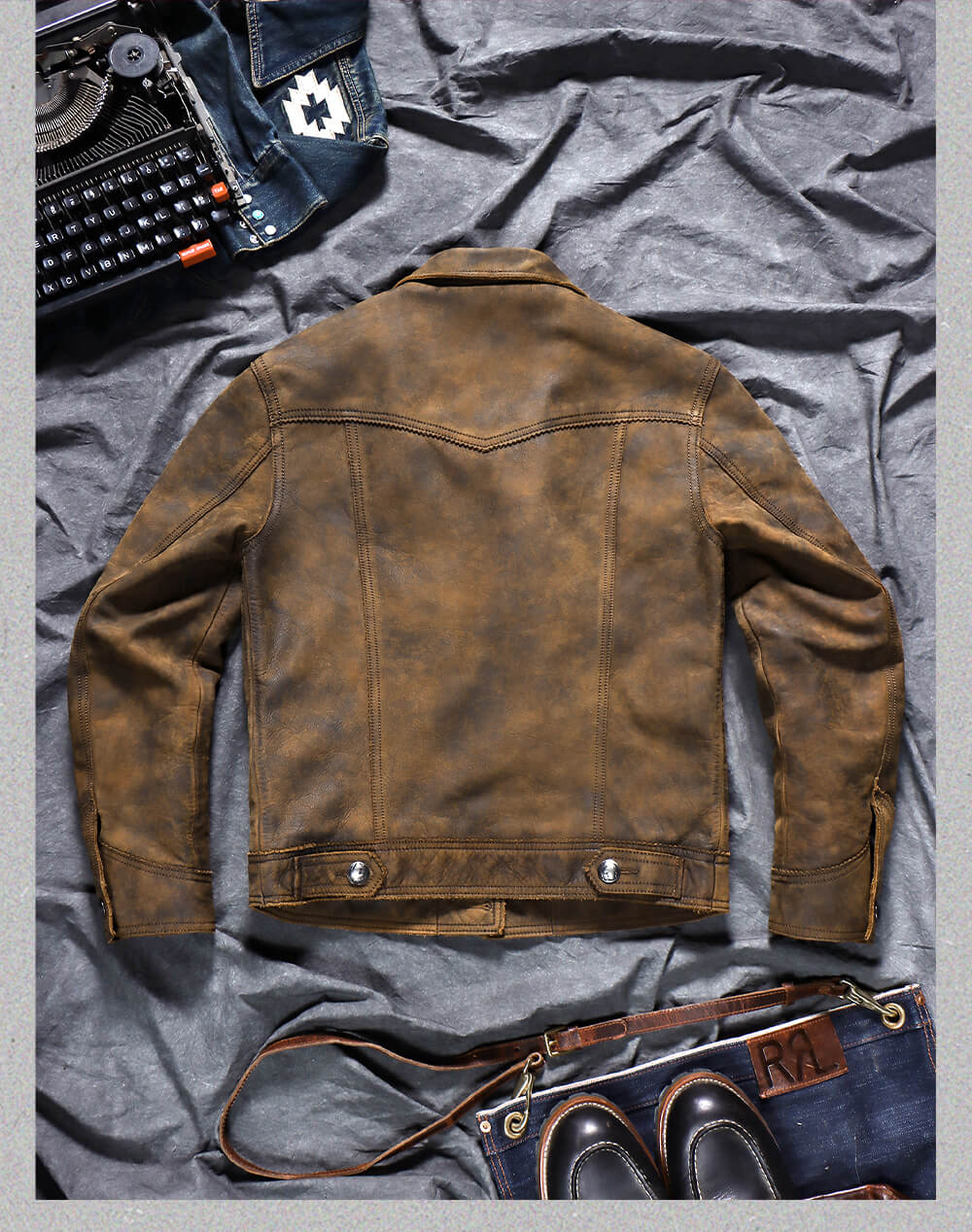 Men's Leather Jacket - Camel