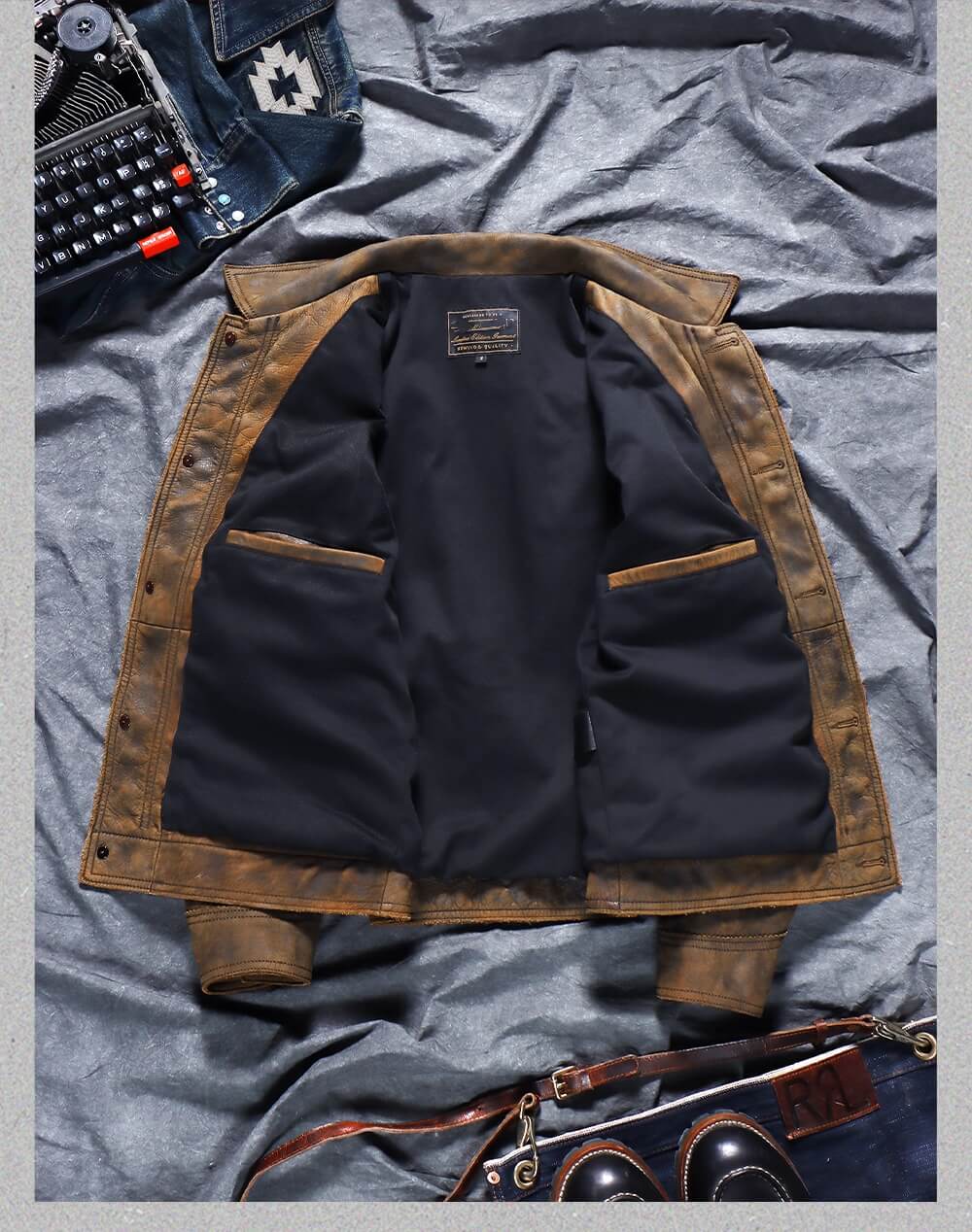 Men's Leather Jacket - Camel