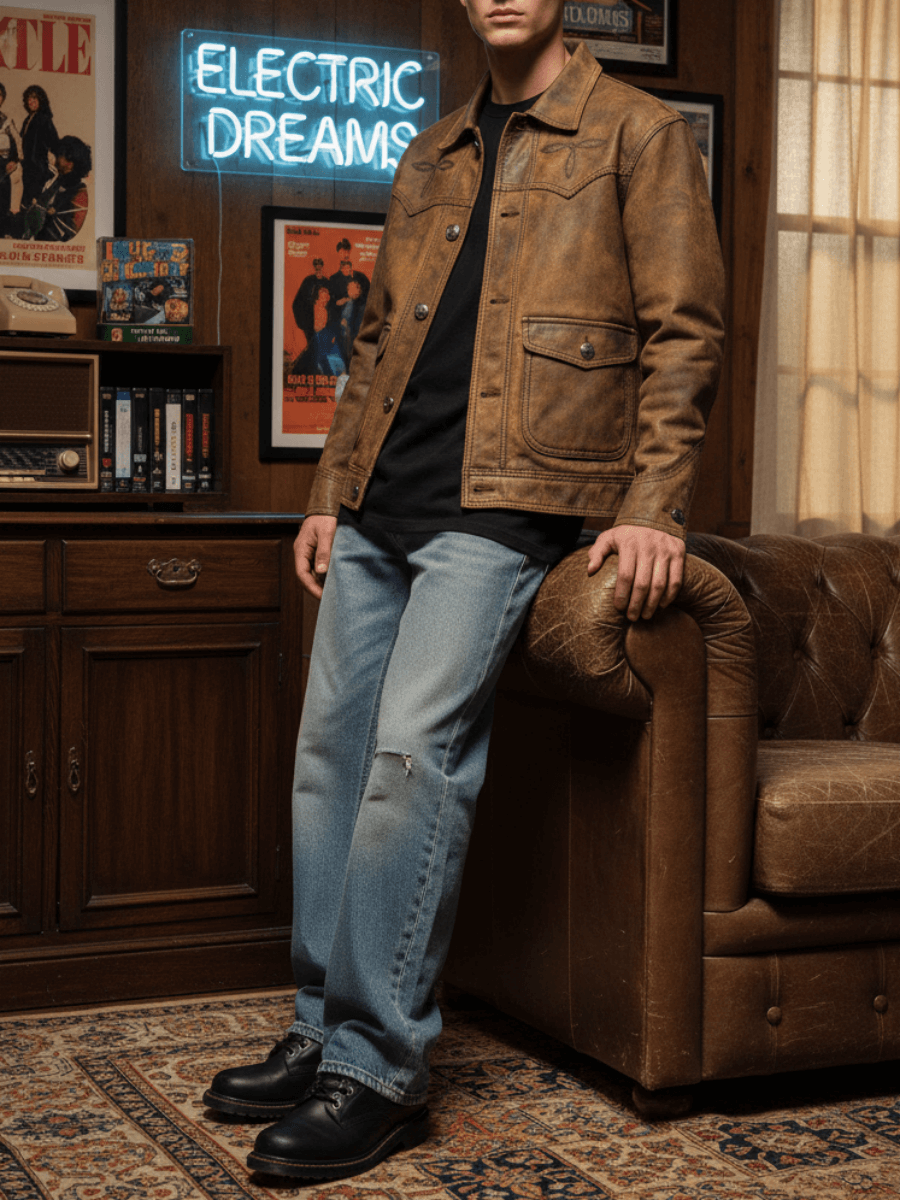 Men's Leather Jacket - Camel