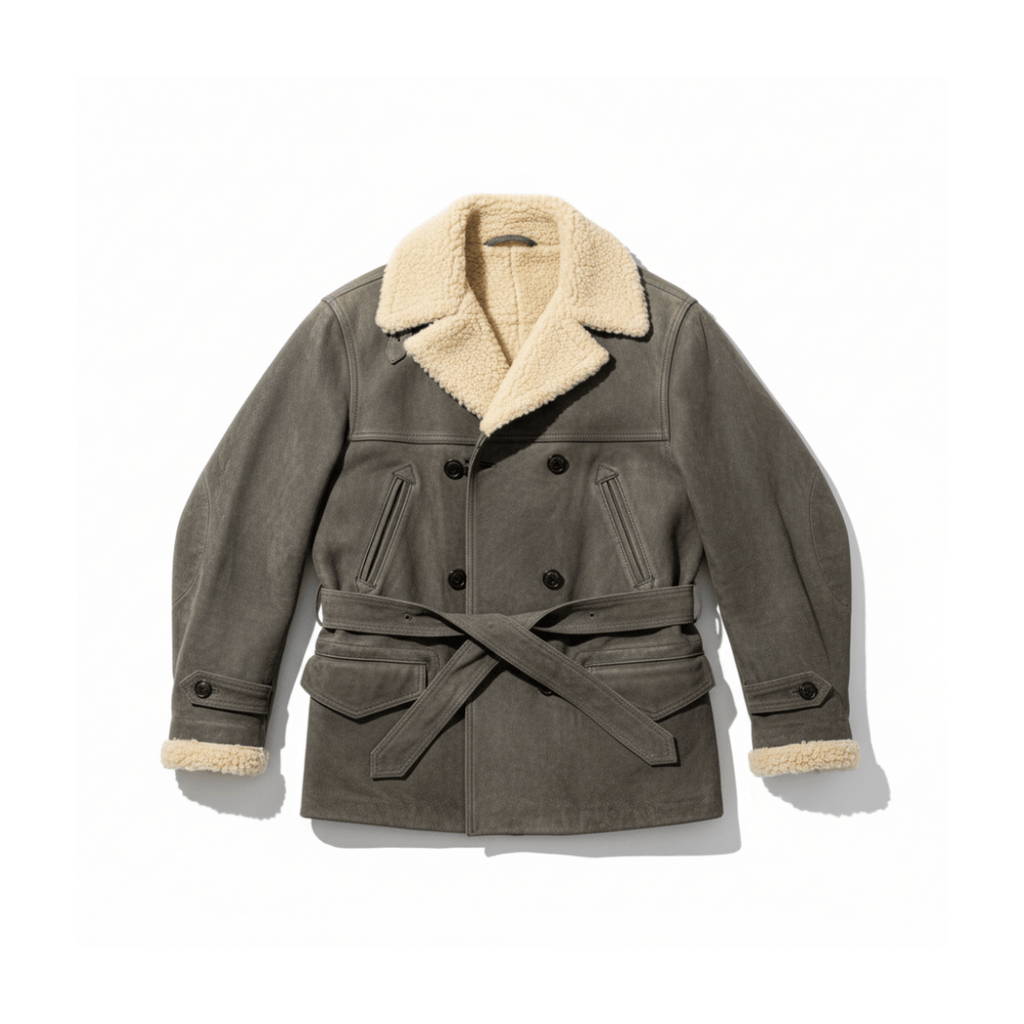 Men's Shearling Collar Ranch Coat, Cowhide - Gray