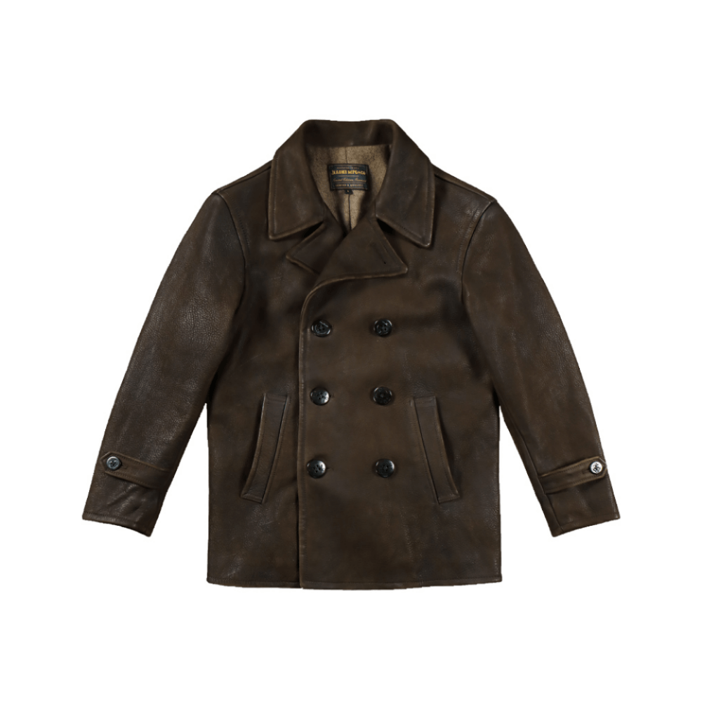 Men's Short 740N Leather Pea Coat - Olive