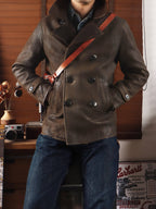 Men's Leather Jacket - Olive