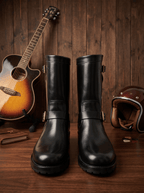 Men's Engineer Boots - Local Cowhide Black+Burgundy