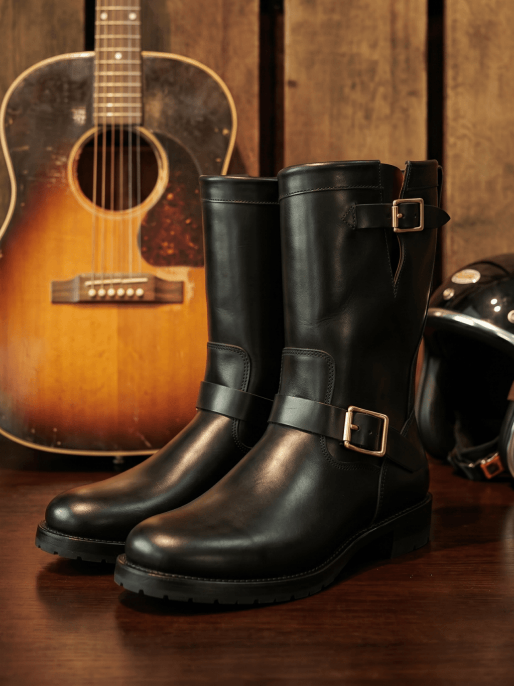 Men's Engineer Boots - Local Cowhide Black+Burgundy
