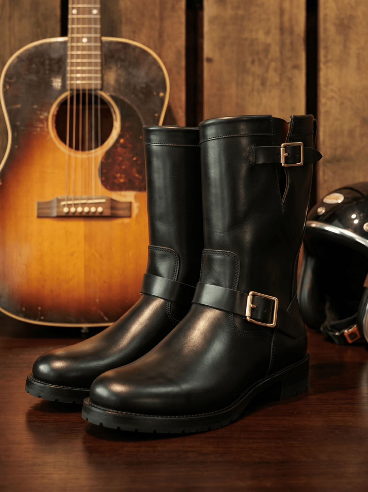 Men's Engineer Boots - Local Cowhide Black+Burgundy