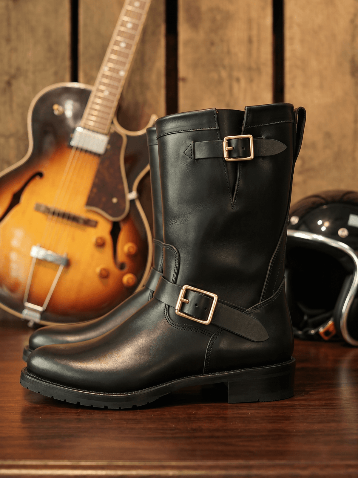 Men's Engineer Boots - Local Cowhide Black+Burgundy