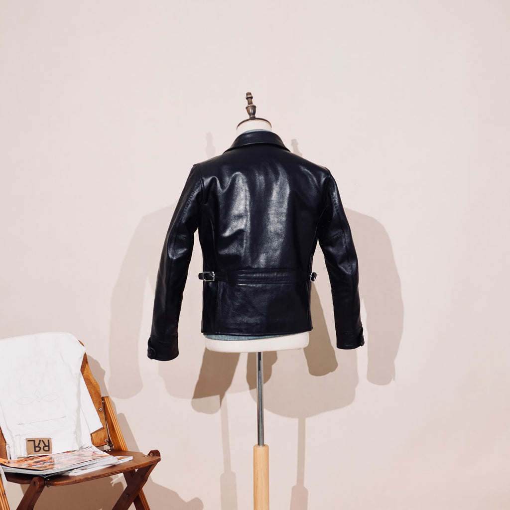 Men's Leather Jacket - Black Waist Buckle
