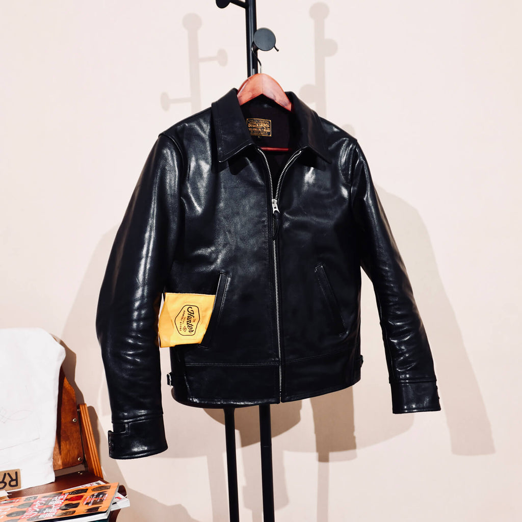 Men's Leather Jacket - Black Hem Buckle