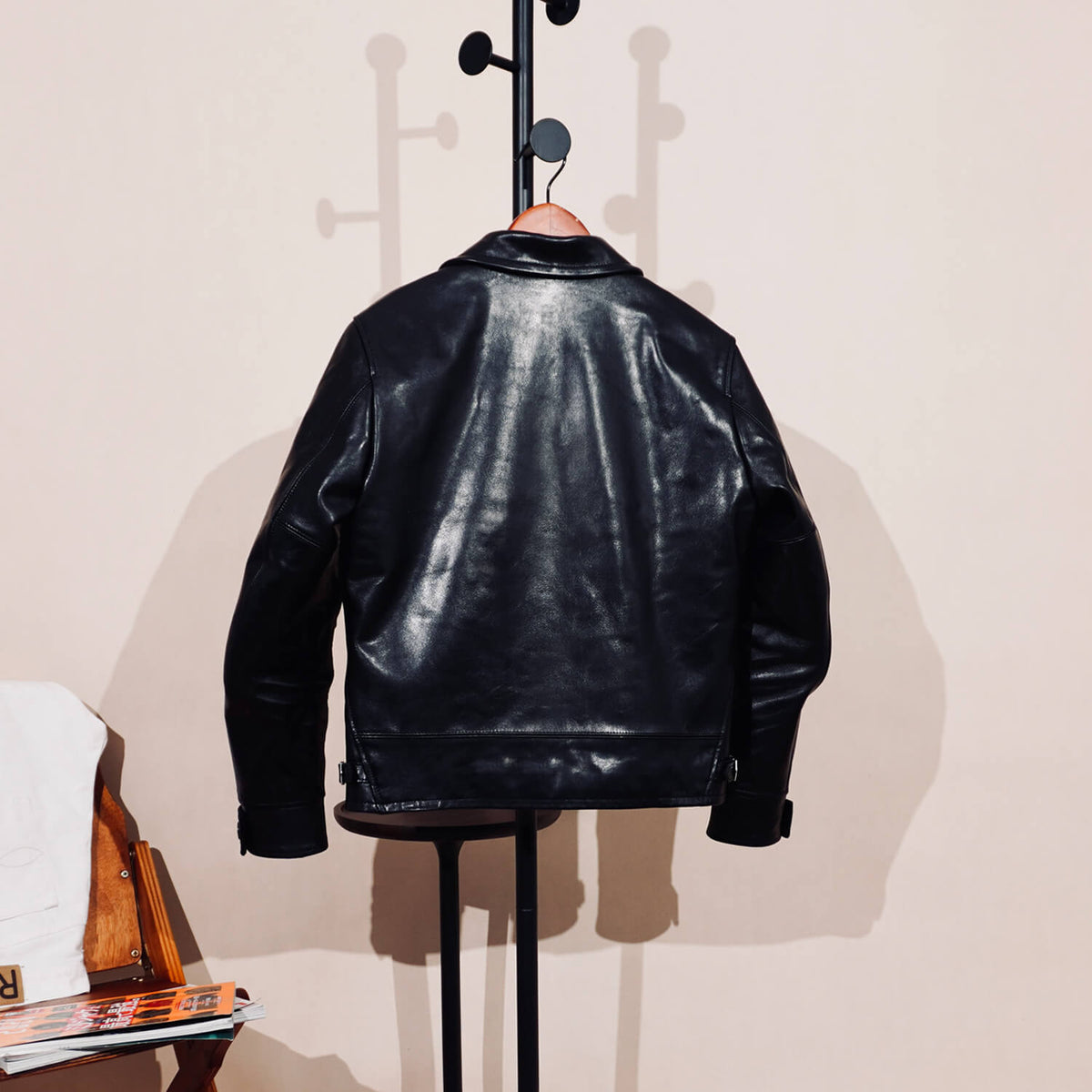 Men's Leather Jacket - Black Hem Buckle