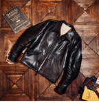 Men's Leather Jacket - Black Waist Buckle