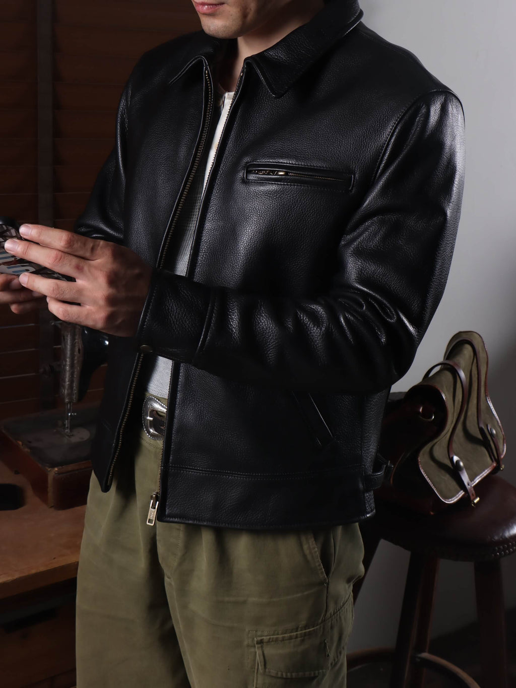 Men's Leather Jacket - Black