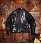 Men's Leather Jacket - Black Waist Buckle