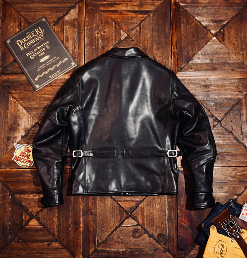 Men's Leather Jacket - Black Waist Buckle