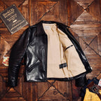 Men's Leather Jacket - Black Waist Buckle
