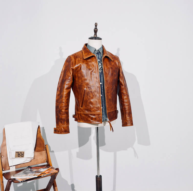 Men's Leather Jacket - Black Hem Buckle