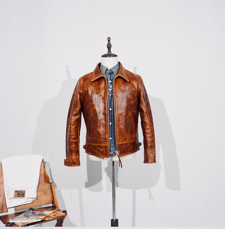 Men's Leather Jacket - Black Hem Buckle