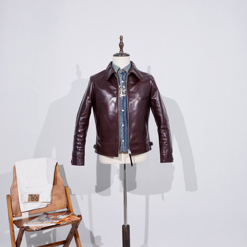 Men's Leather Jacket - Black Hem Buckle
