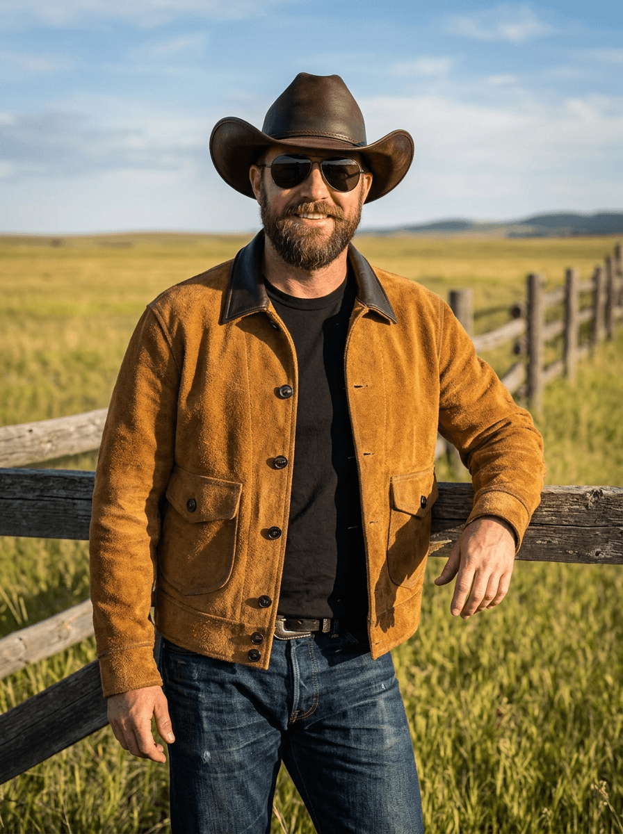 Men's Leather Jacket - Tobacco Brown