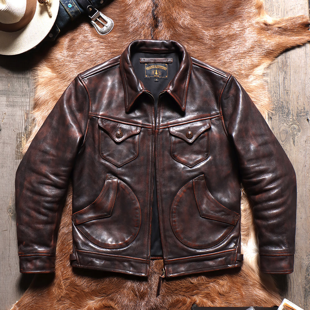 Men's Leather Jacket - Red Brown