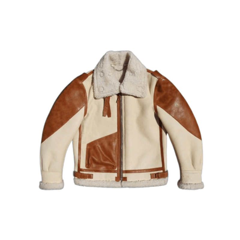 Men's Two Tone B3 Bomber Shearling Coat - White