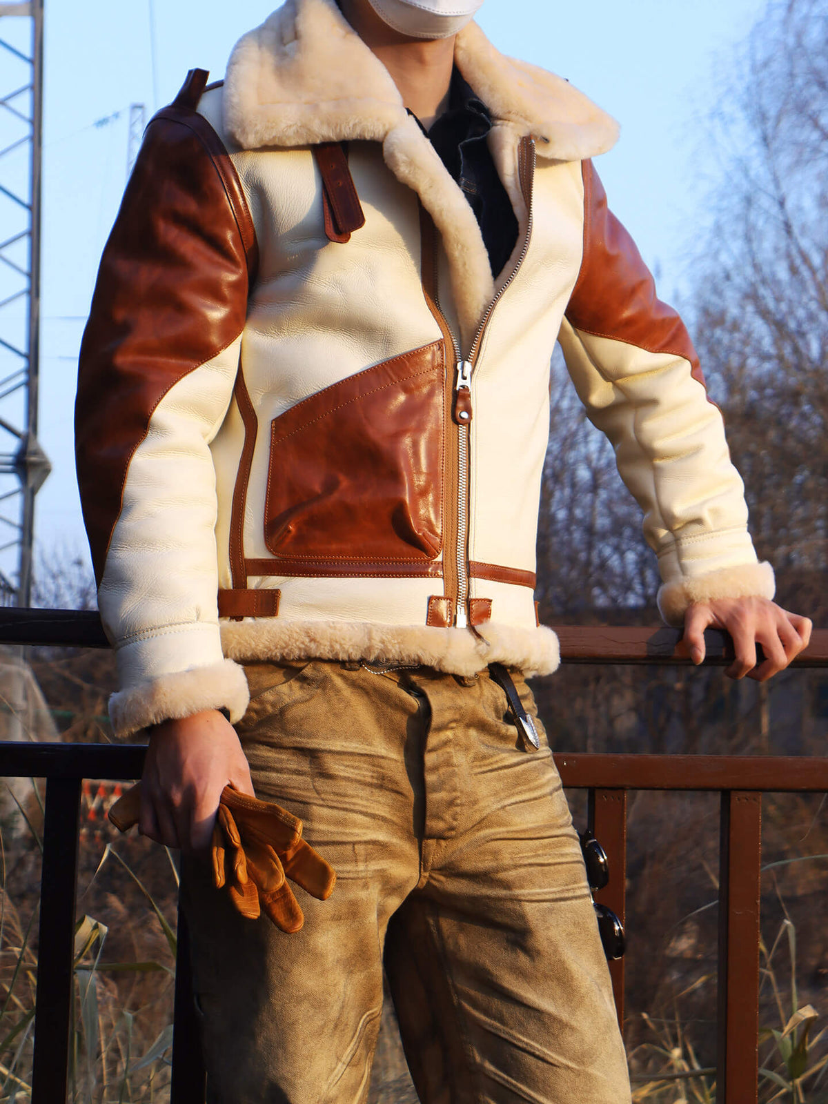 Men's Leather Jacket - White