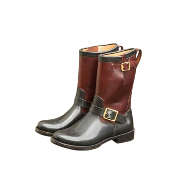 Men's Two Tone Engineer Boots - Black Teacore Cowhide