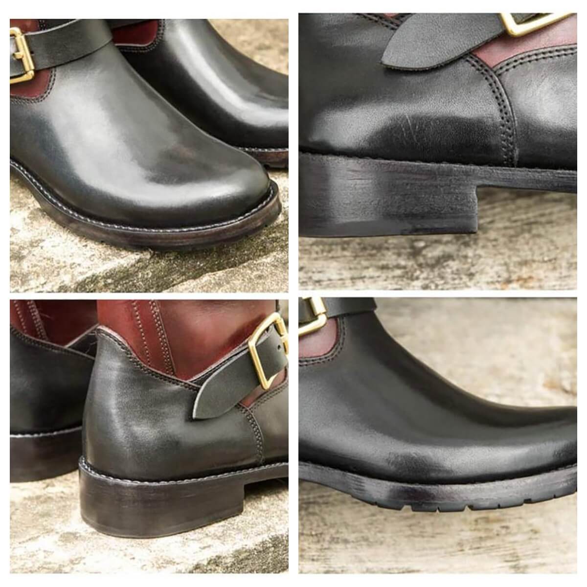Men's Engineer Boots - Local Cowhide Black+Burgundy